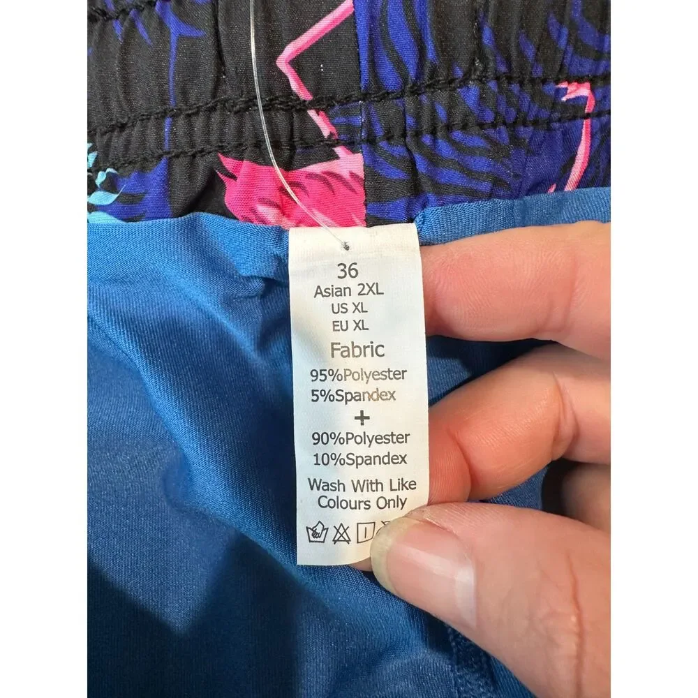 NWT Brisira Blue Flamingo Print Swim Trunks Size XL